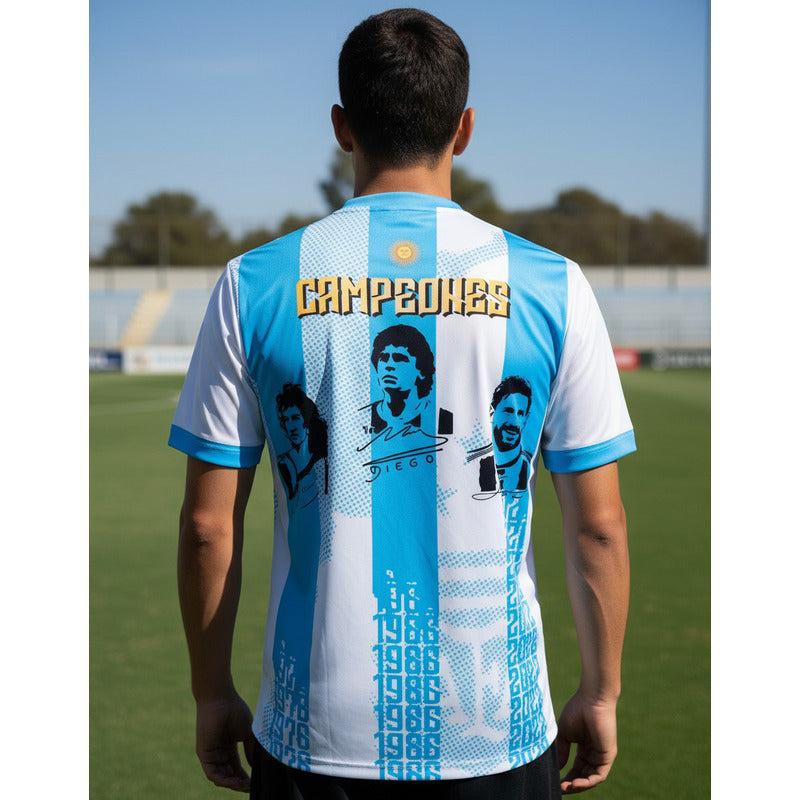 Camiseta Fantasia Argentina Campeon, Kempes, Maradona, Messi